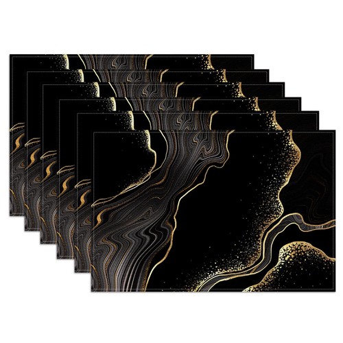 Black gold marble placemats - black,
