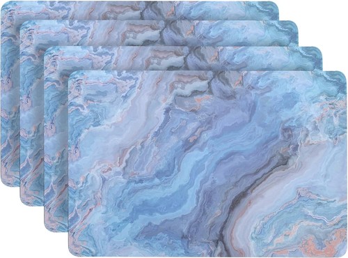 Navy marble cork - placemats, set