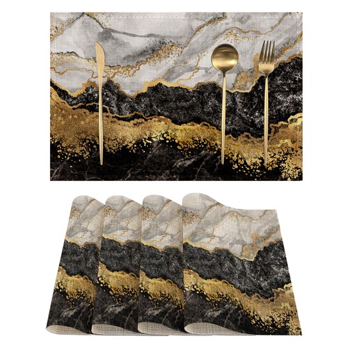 Placemats black gold flowing - gold,