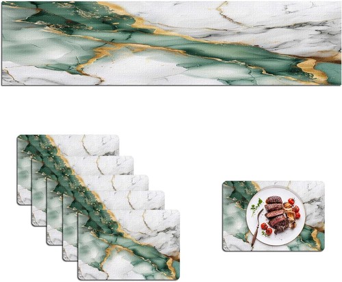 Green marble table runner - green,