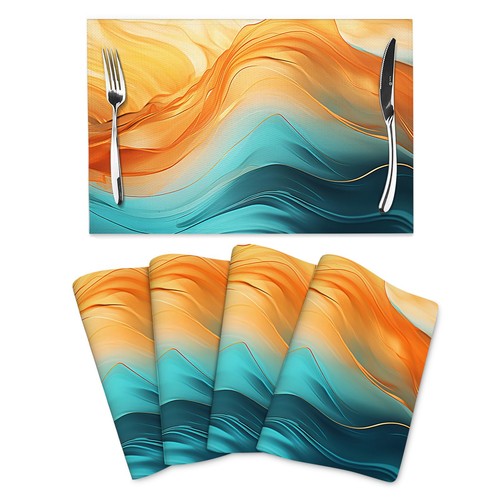 Orange teal marble placemats - teal,