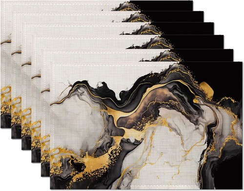 Black white marble placemats - white,