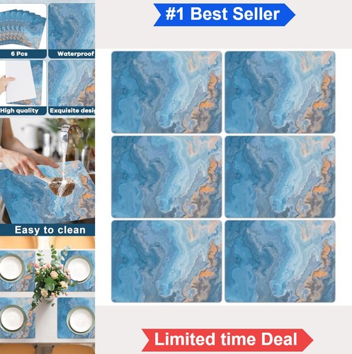 Blue marble placemats set - placemats, of